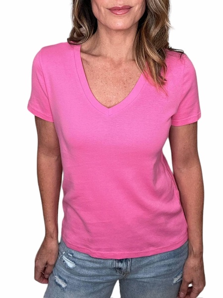 dylan supima classic v tee top in flamingo