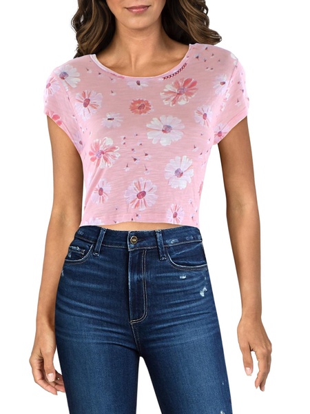 womens floral print slub cropped