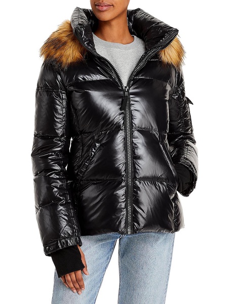 allie womens faux fur trim hooded puffer coat