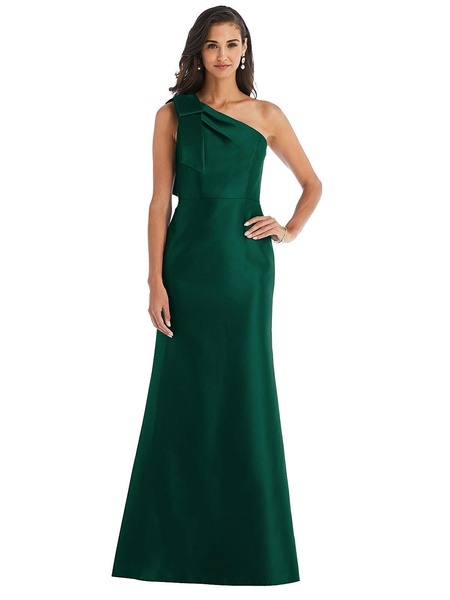 bow one-shoulder satin trumpet gown