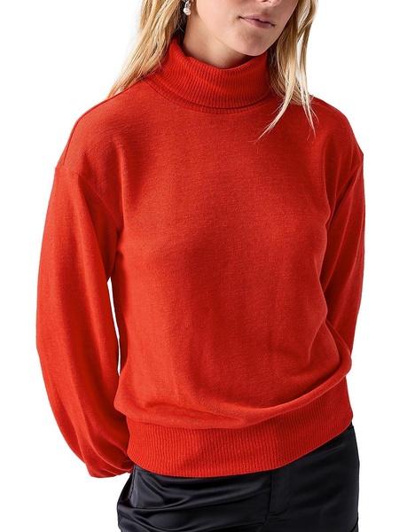 womens ruched ribbed trim turtleneck sweater