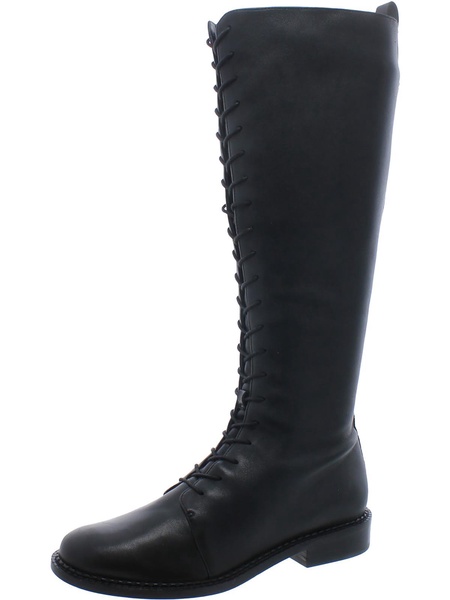 womens faux leather lace up knee-high boots