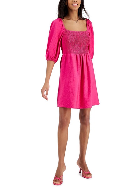 womens smocked knee-length shift dress