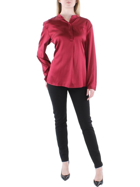 plus womens silk mandarin collar henley