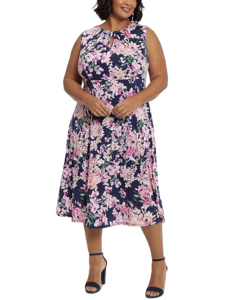 plus womens floral print polyester midi dress