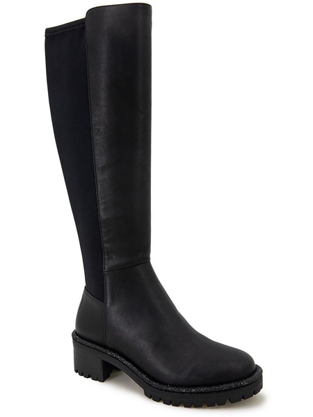 tate jewel stretch womens block heel side zip knee-high boots