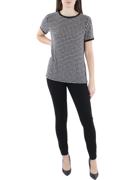 womens polka dot faux back buttons pullover top