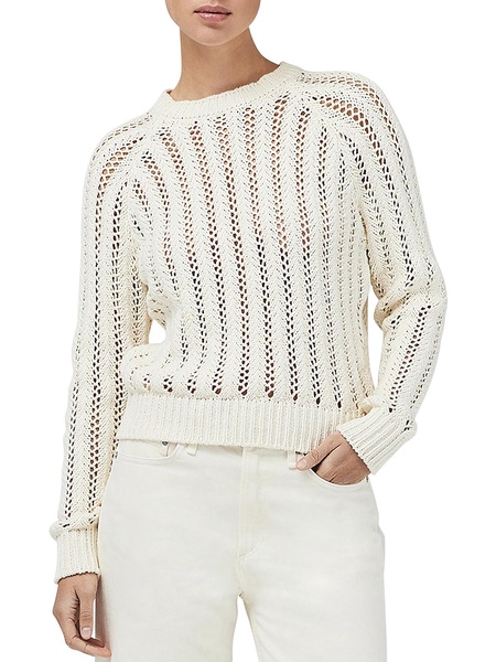 adrienne womens open stitch cotton crewneck sweater