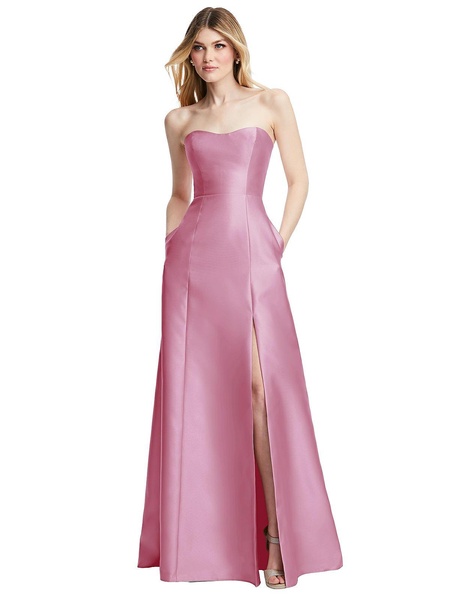 strapless a-line satin gown with modern bow detail