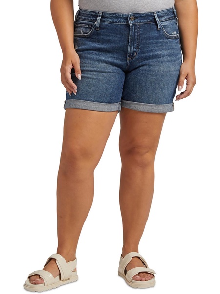 plus womens midi mid-rise denim shorts