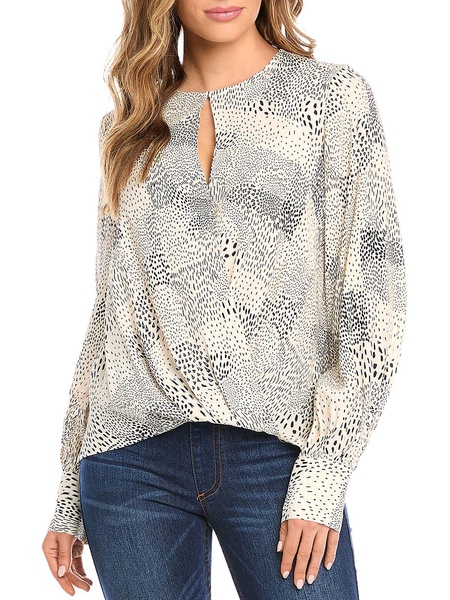 womens crewneck printed wrap top