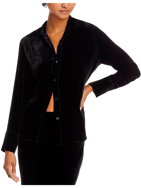 womens velvet collared button-down top