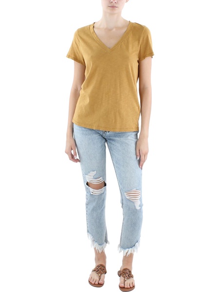 womens slub v-neck pullover top