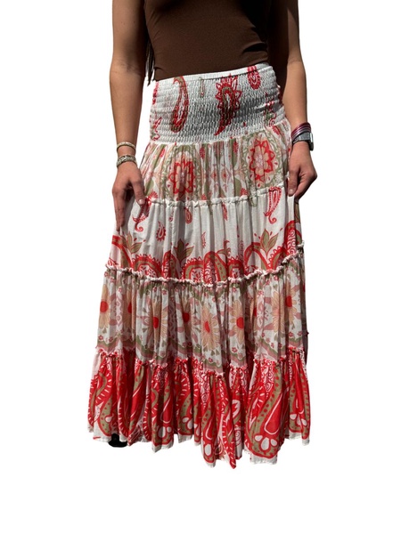 super thrills maxi skirt in red sage combo