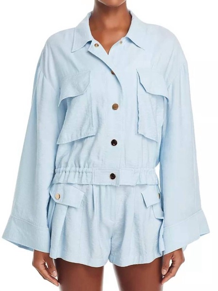 chelsea snap front jacket in crystal blue