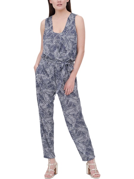 womens printed surplice jumpsuit