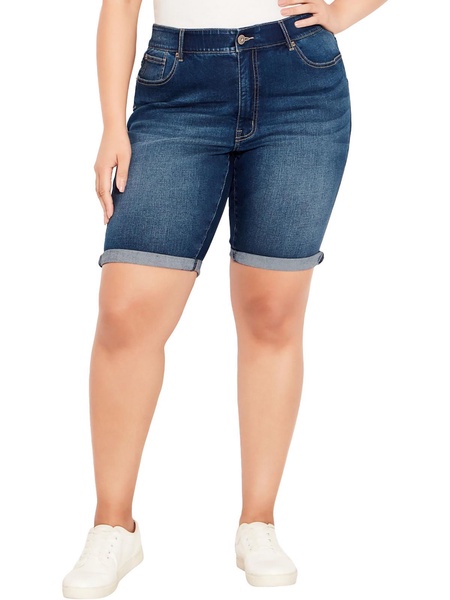 womens cuffed knee length denim shorts