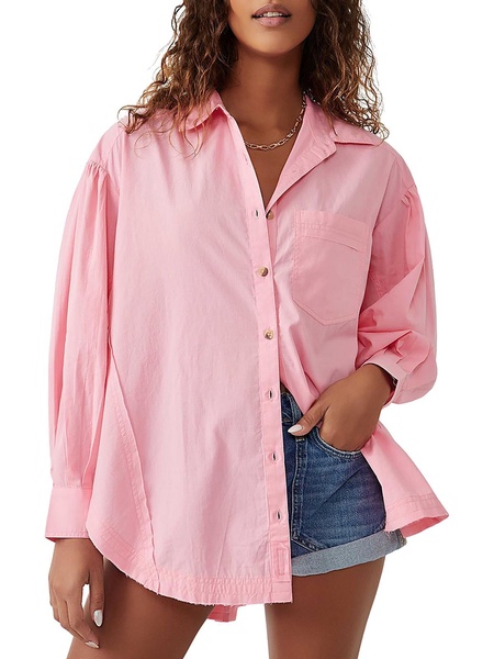 womens collared 100% cotton button-down top