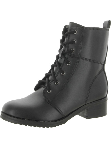 bassil womens leather block heal combat & lace-up boots