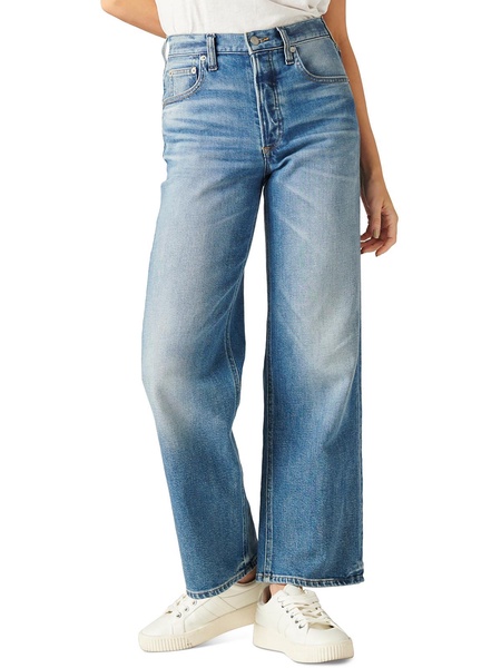 womens high rise medium wash wide leg jeans