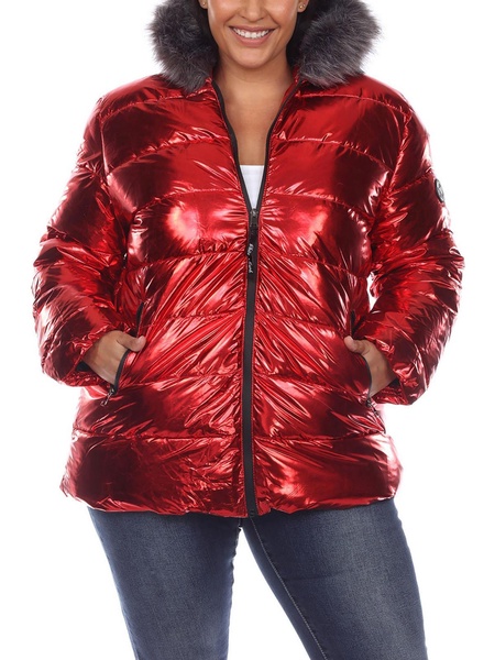 plus womens faux fur cold weather puffer jacket