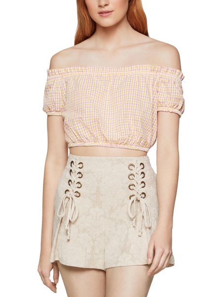 womens off-the-shoulder puff sleeve crop top