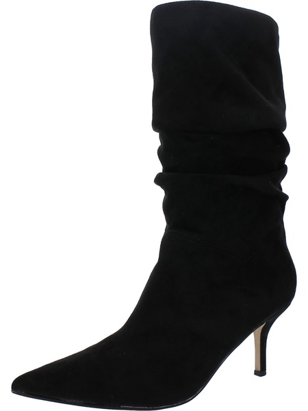 womens faux suede pull on mid-calf boots