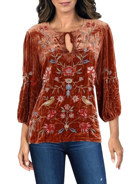 womens embroidered split hem tunic top