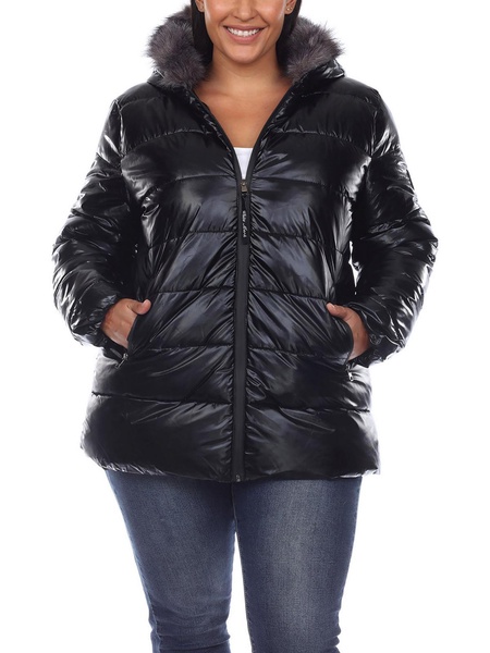 plus womens faux fur cold weather puffer jacket