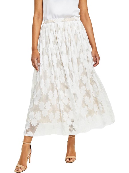 womens pull on lace overlay midi skirt