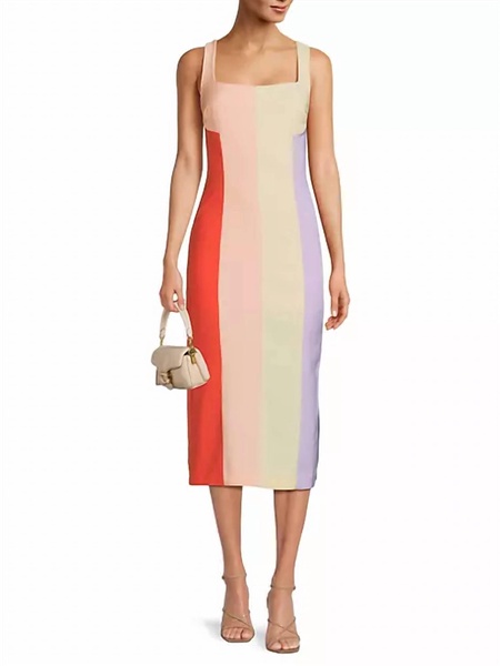 color blocked midi dress in mixed