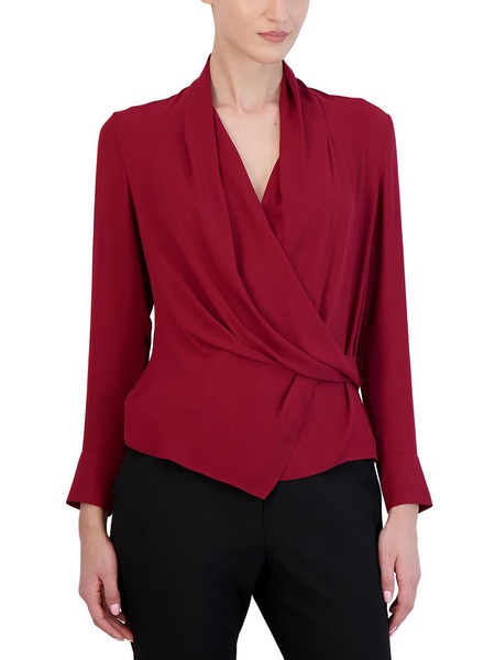 womens woven faux wrap wrap top