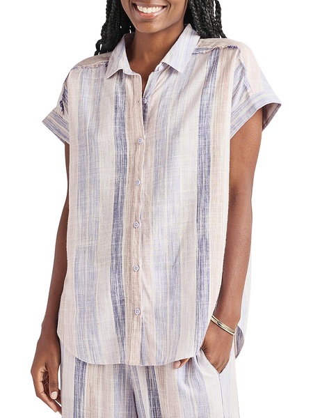 logan womens striped viscose button-down top