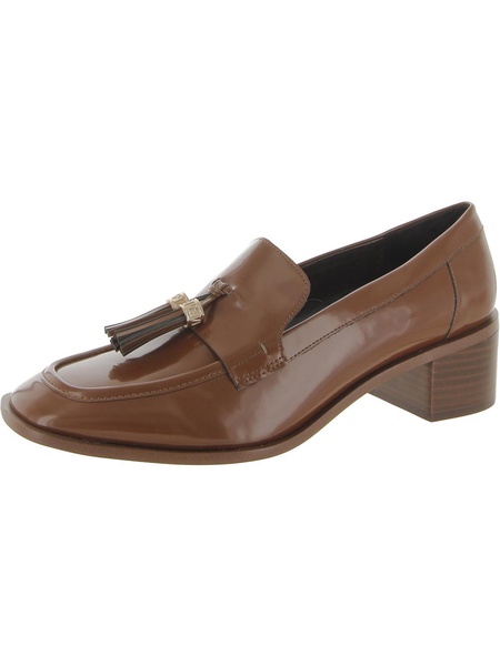 donna womens patent square toe loafer heels