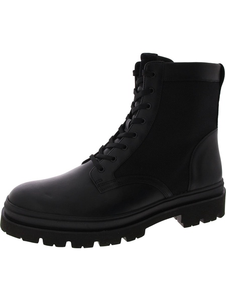 mens faux leather lace up combat & lace-up boots