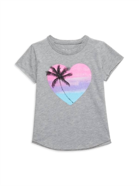 girl's sunset tree in heart tee in gray