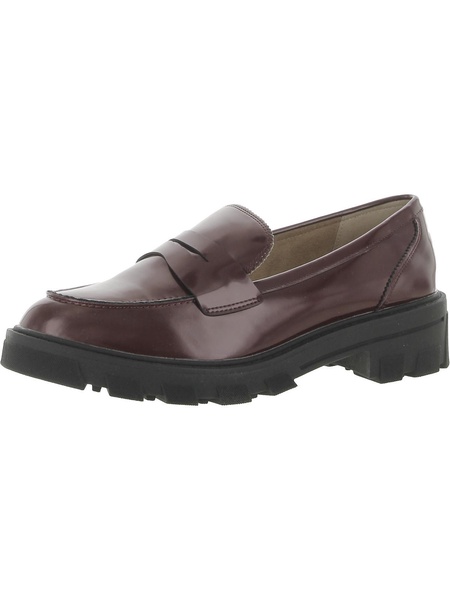 lander 18 womens faux leather block heel loafers