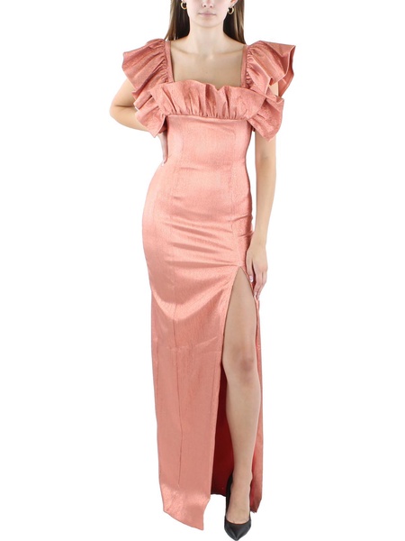 womens full length ruffle sleeve evening dress