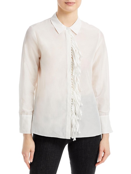 paula womens office fringe blouse