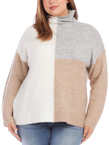 plus womens colorblock pullover mock turtleneck sweater