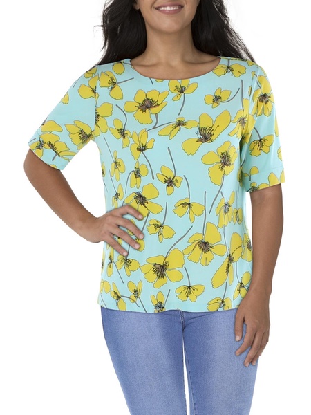 womens daisy print boat neck blouse