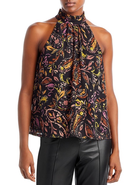 womens metallic paisley halter top