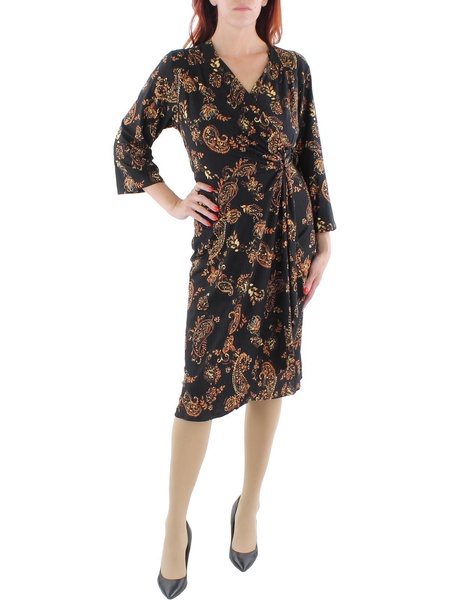 plus womens knit printed fit & flare dress