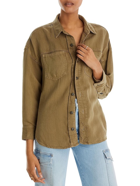 piece of work womens linen long sleeve button-down top