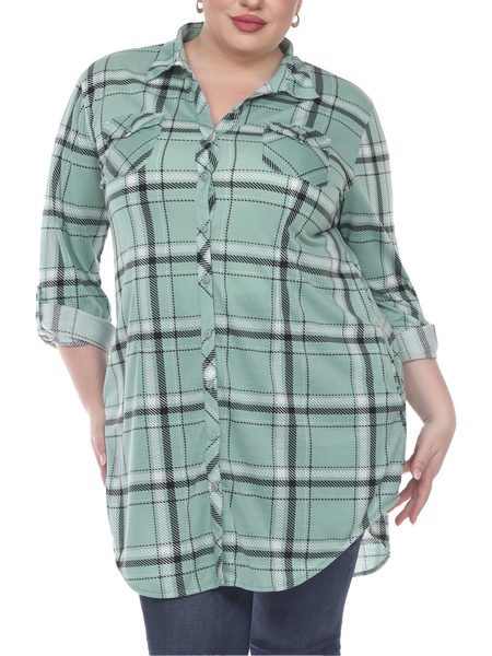 plus womens plaid button down tunic top