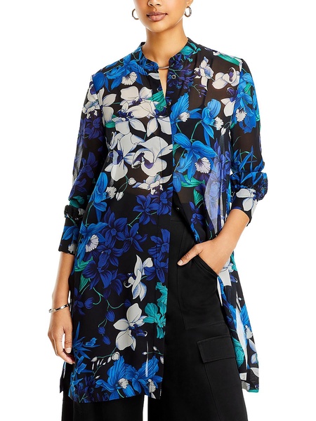 amy womens floral print button-down blouse