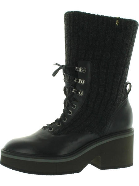 ancel womens leather sock combat & lace-up boots