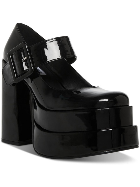 carly womens patent stacked heel mary jane heels