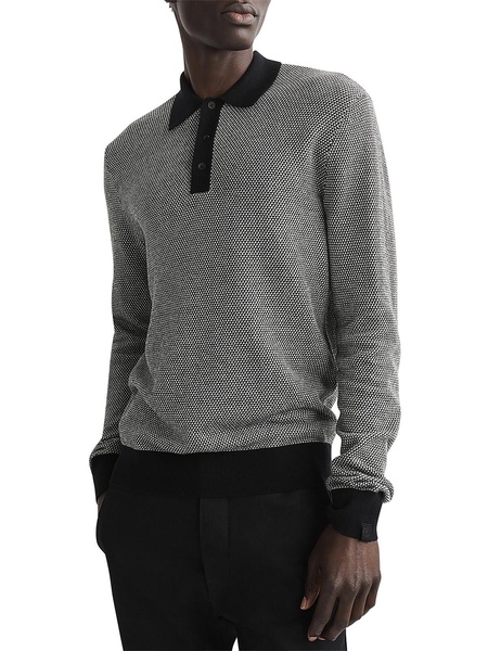 mens long sleeve textured polo