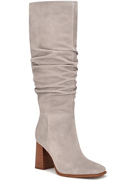 domaey womens suede block heel knee-high boots